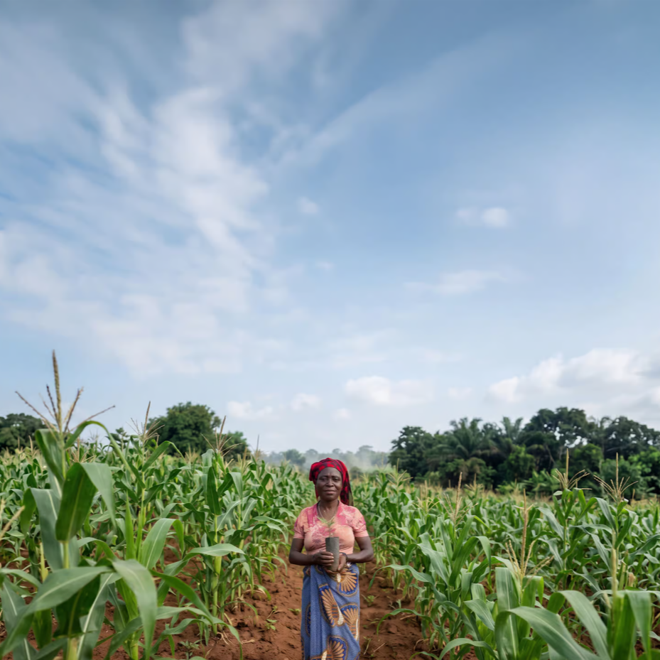 Femme dans un champ de maïs – Rapport d’activités 2025 de SOS Faim